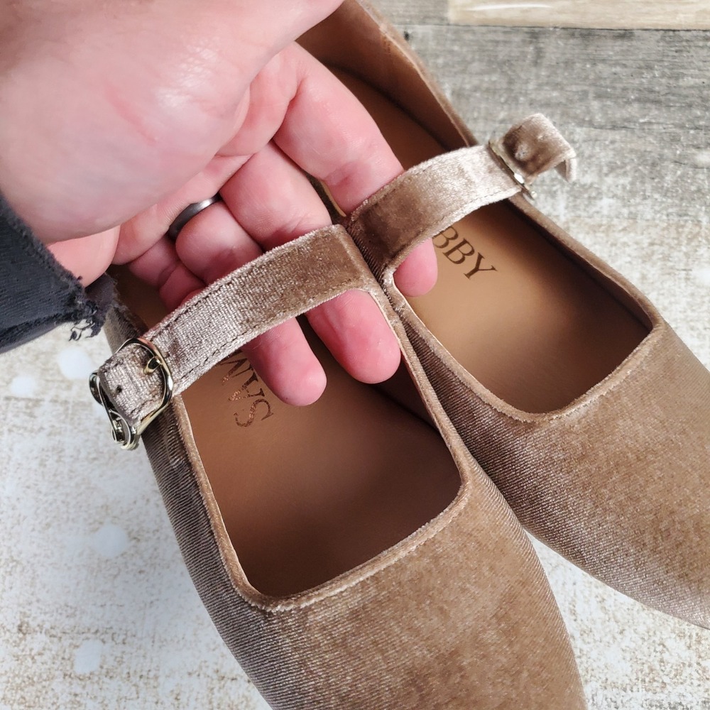 SAM & LIBBY Fredi Womens Mary Jane Flats Sz 7 Spiced Carmel Brown Velvet Buckle - Picture 3 of 12